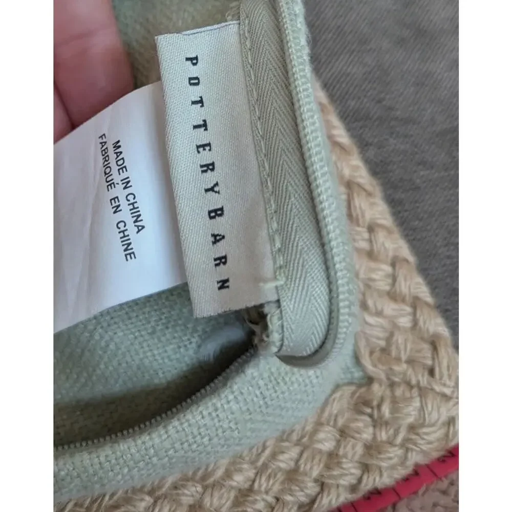 Pottery Barn Jute Braid Trim Linen Pillow Cover Sham Sage Green Square 20x20